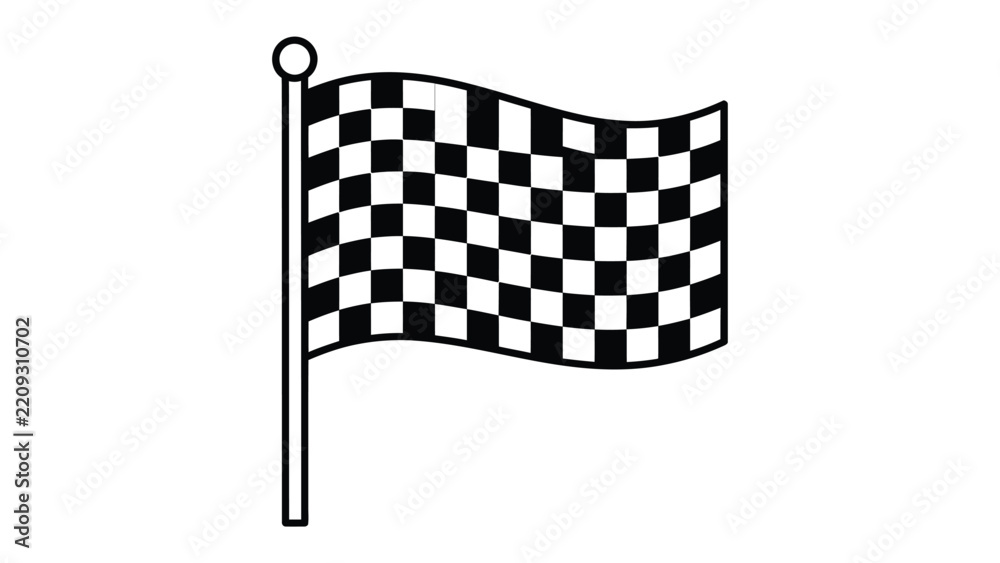 Obraz premium Checkered Flag: A classic checkered flag flutters proudly on a flagpole, symbolizing the culmination of a race or competition.