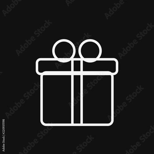 Minimal vector icon of a wrapped gift box with birthday gift holiday present white line