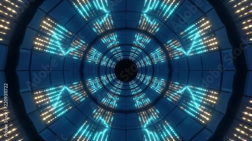 Seamless Loop of Abstract Futuristic Tunnel with Pulsating Cyber Lights