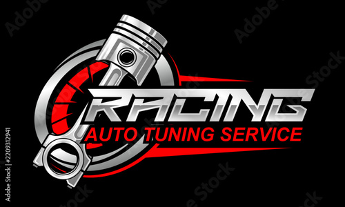 racing auto tuning piston automotive logo business editable text effect font style template design