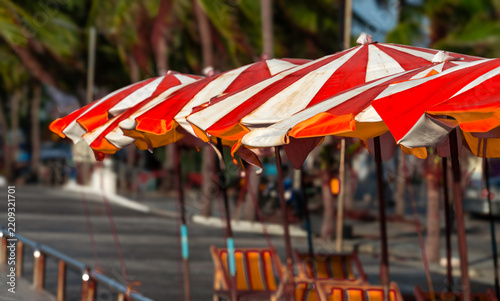Colorful Beachside Parasols and Shaded Seaside locations in Thailand