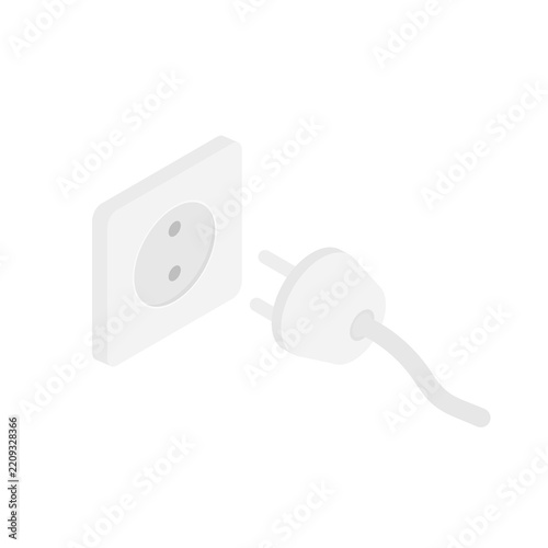 Illustration vector graphic of isometric socket and plug isolated on white.