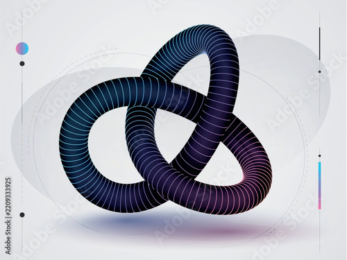 abstract neon trefoil knot on minimal geometric background