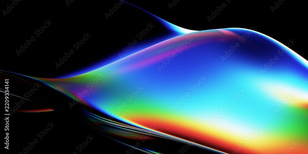 Fototapeta premium Abstract iridescent background design, colorful reflections on glass, 3d render