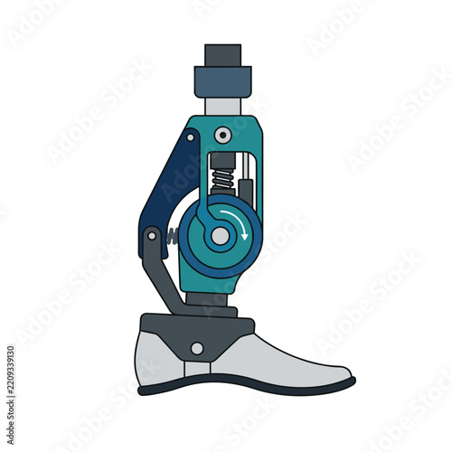 Artificial leg with mechanical knee joint on white background