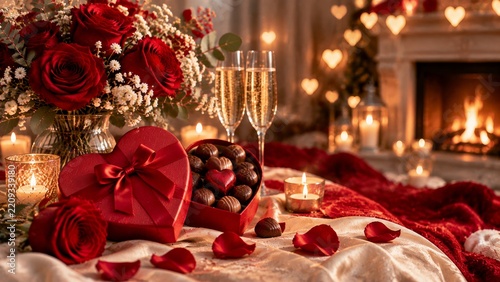 Romantic Setting With Roses, Chocolates, and Candles for a Special Celebration