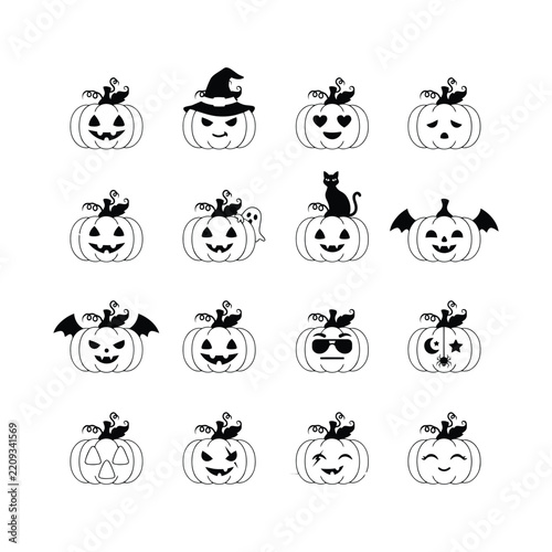 Pumpkin vector icon set for halloween celebration with halloween