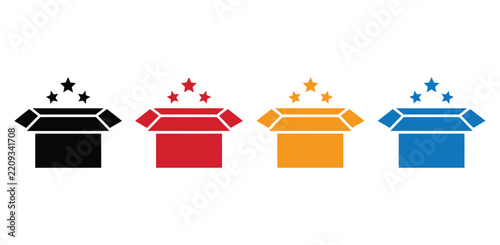 Box icon illustration set with stars and open container design