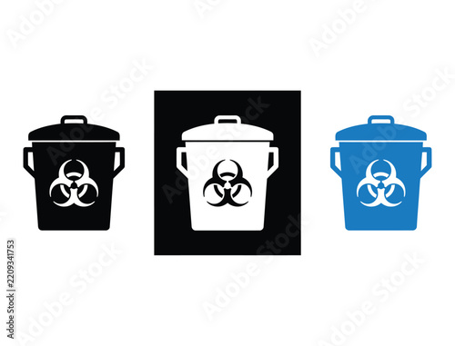 Trash bin icon set featuring biohazard warning symbols