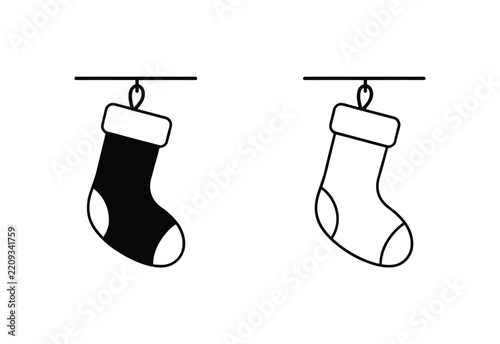 Stocking icon line art set for christmas holiday decoration