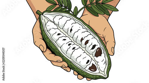 Amazonian Cacao Pod Held by Hands Showcasing Biodiversity and Indigenous Culture for Conservation