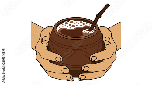 Amazonian Indigenous Hands Holding Traditional Yerba Mate Drink Symbolizing Culture Biodiversity Conservation and Eco-Friendly Lifestyle