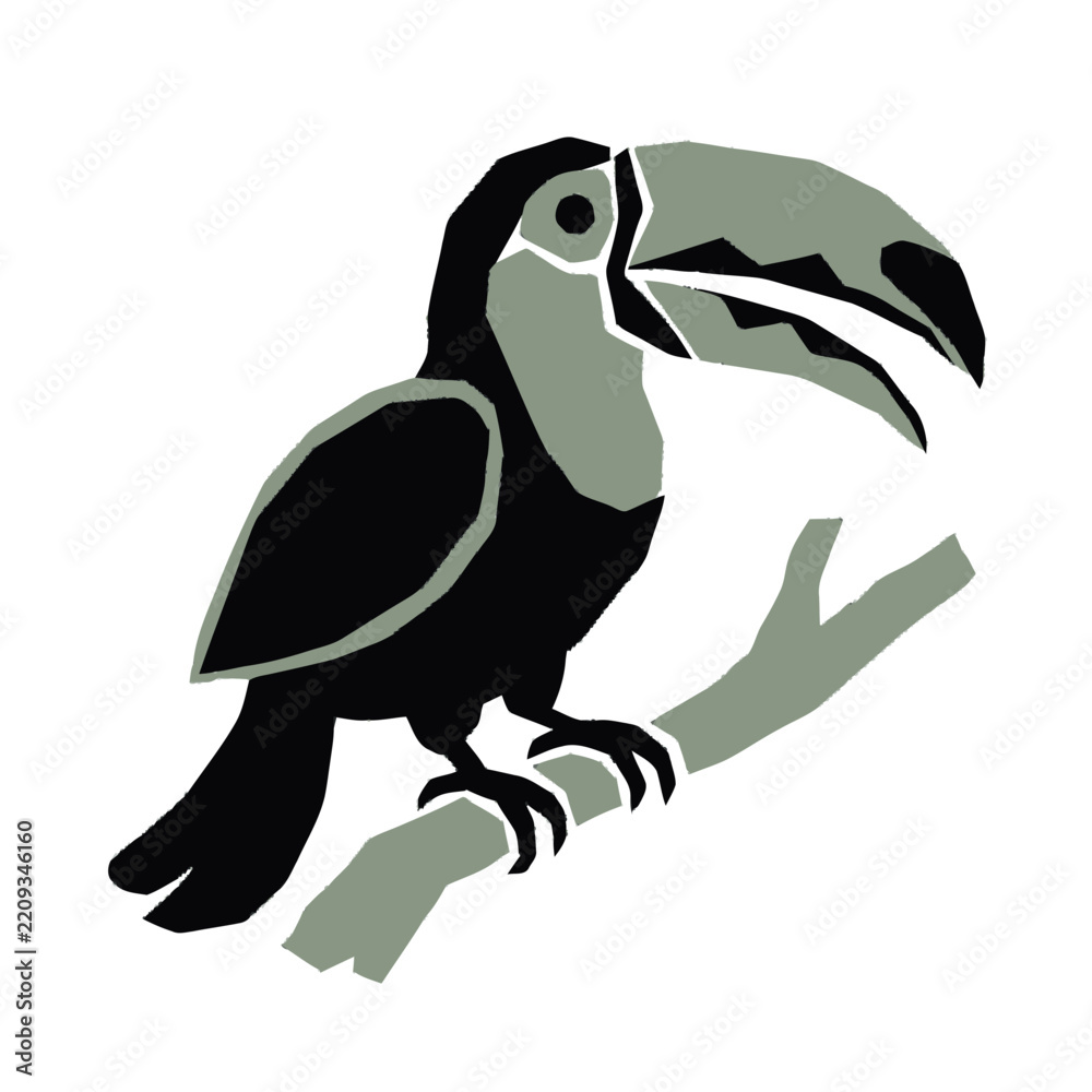 Obraz premium Stylized Toucan Bird Perched on Branch, Flat Design
