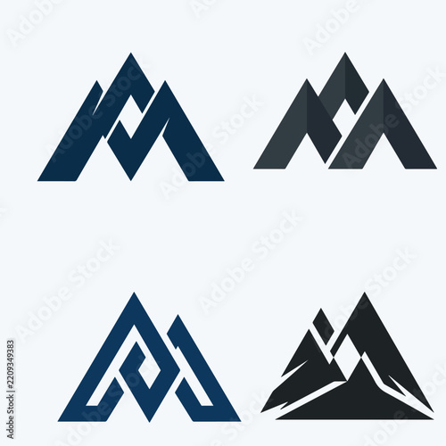 Abstract geometric mountain peak and letter M logo collection