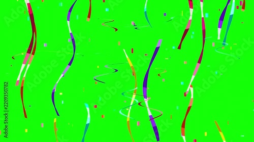 Streamers and Confetti Falling on Green Screen Background