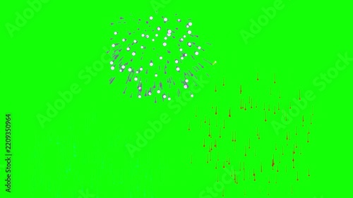 Fireworks Animation Exploding with Colorful Sparks on Green Screen