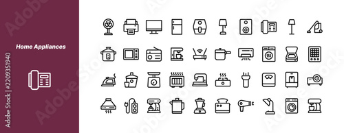 Home Appliances Icon Set – Outline Vector Collection