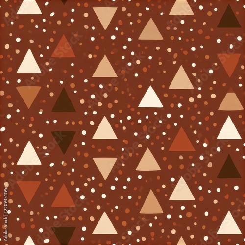 Earth tone micro  pattern, miniature triangles, cocoa grains, caramel dots.