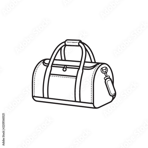 Minimalist Outline Sport Duffel Bag with Front Pocket and Side Strap Vector