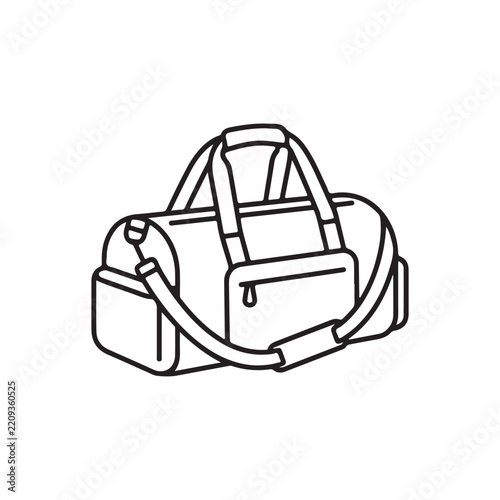 Minimalist Outline Sport Duffel Bag with Front Pocket and Side Compartment Vector