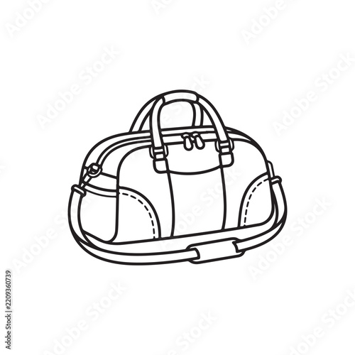 Minimalist Outline Sport Duffel Bag with Wrapped Shoulder Strap Vector