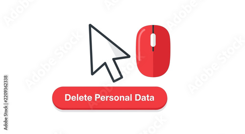 Red Delete Personal Data Button with Mouse Pointer Arrow and Computer Mouse - Digital Privacy, GDPR Compliance, and Data Protection Concept