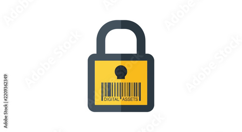 Digital Assets Security Icon with Padlock and Barcode Concept for Cyber Security and Data Protection