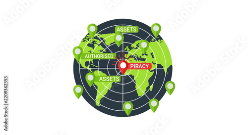 Global Piracy Detection and Intellectual Property Asset Monitoring Radar Concept Illustration