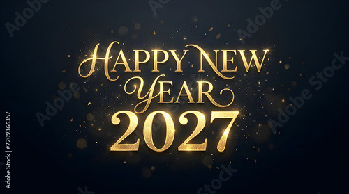 Happy new year 2027 gold text with sparkles on a dark background