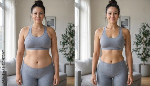 Before and After Weight Loss Comparison of a Fit Young Woman in Sportswear