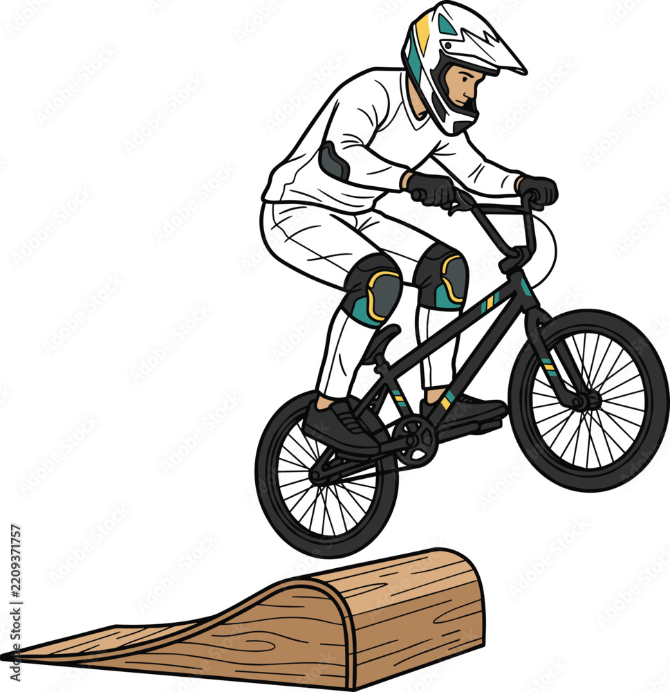 Obraz premium Bmx rider jumping over ramp on stunt bike outdoors 