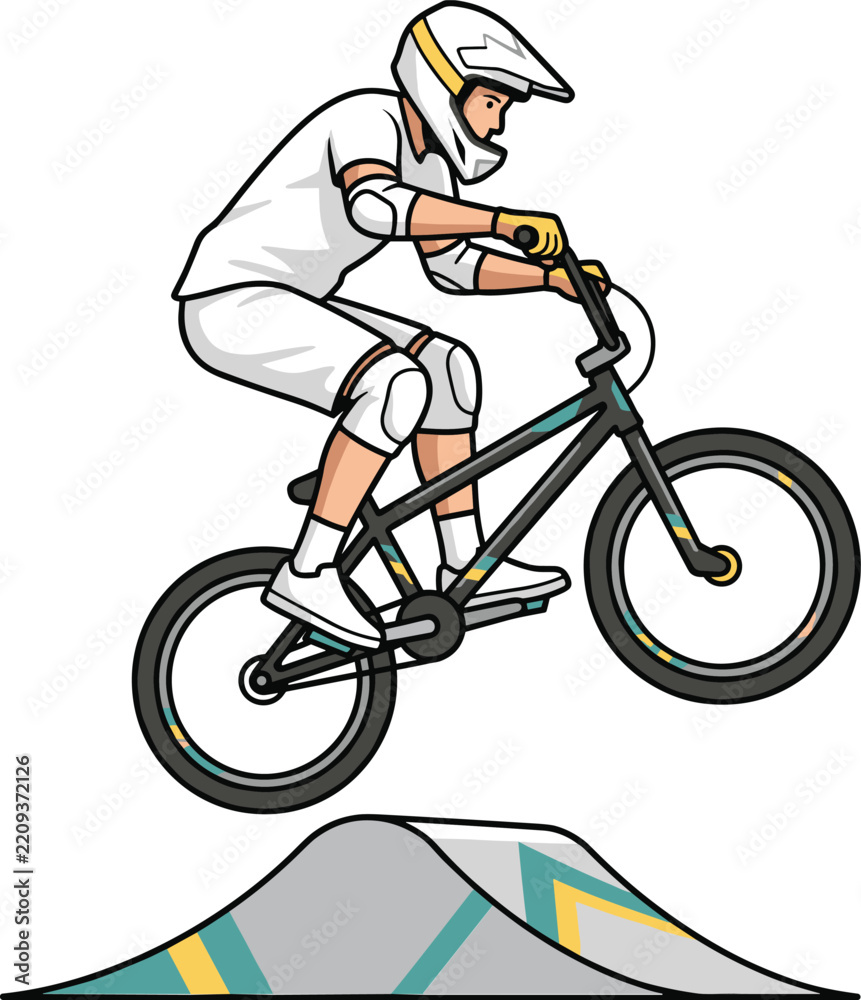 Obraz premium Bmx rider jumping over ramp on stunt bike outdoors 