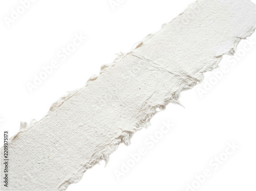 Diagonal handmade paper strip with rough edges on transparent background