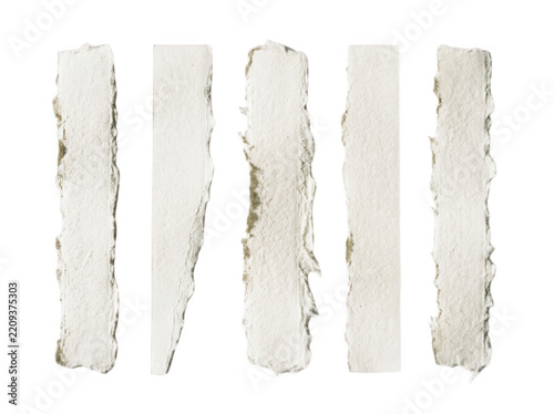 Set of vertical handmade paper strips isolated on transparent background