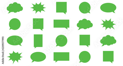 Set of various green speech bubbles and comic clouds
