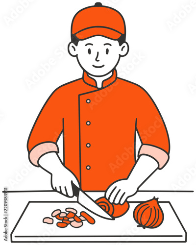 Chef Chopping Vegetables on Cutting Board Illustration