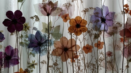Pressed Wildflowers Create Delicate Botanical Pattern Against Translucent Background