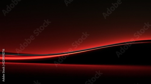 Abstract red and black curved lines with soft glowing light gradient