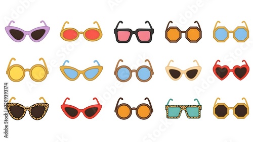 Assorted Trendy Sunglasses Collection Featuring Various Shapes and Vibrant Colorful Frame Designs