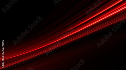 Abstract red light streaks moving across dark background with copy space