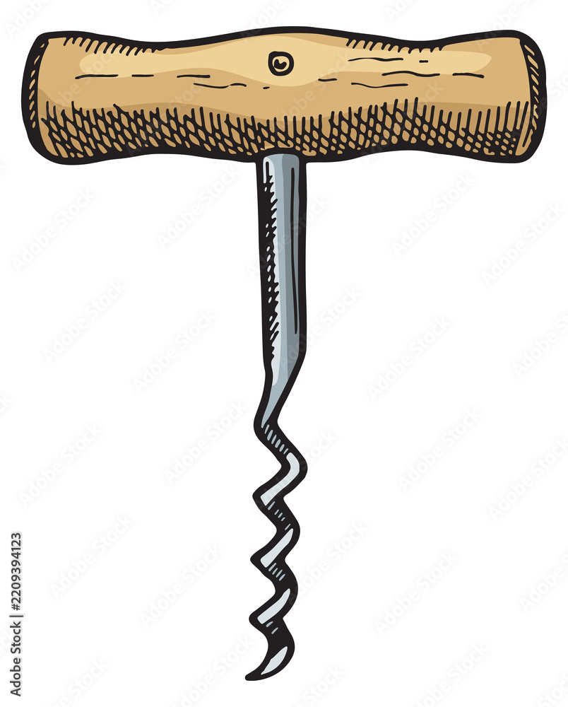Obraz premium Retro corkscrew with wooden handle. Hand wine opener
