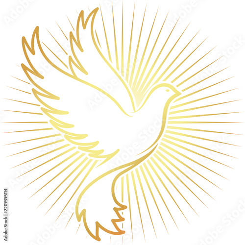 Symbol of the dove of peace and golden rays