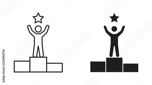 Winners podium vector icon in outline and solid style with star