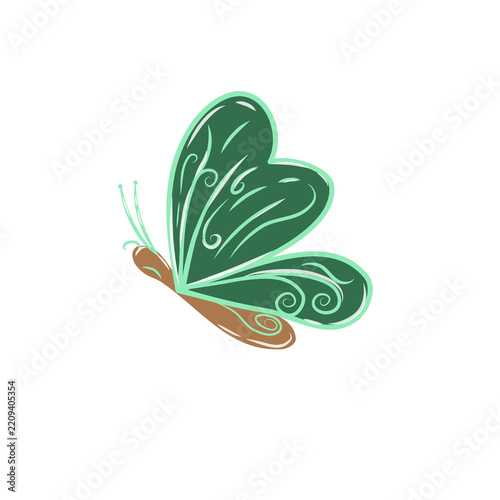 Butterfly cute doodle line for nature summer illustration that can be used for sticker, book, scrapbook, icon, decorative, e.t.c with aesthetic colorful green and brown colors