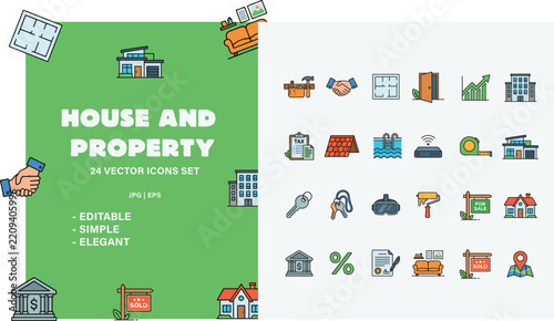 House and Property Vector Icon Set - Real Estate, Architecture, Mortgage, House Sale & Building Elements