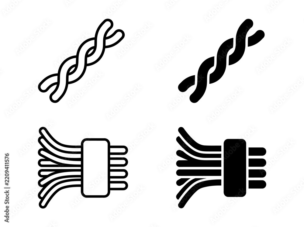Fototapeta premium Cable bundle and electrical wire twist icon set with connection