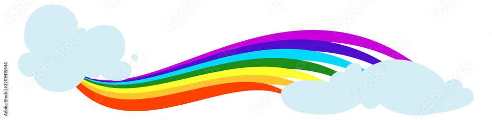 Obraz premium Rainbow curve. Summer miracle symbol. Sky clouds