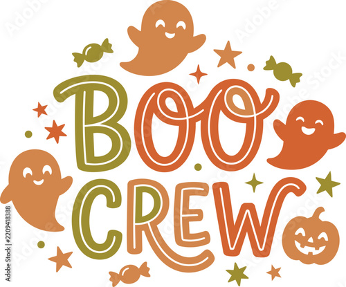 Fotografie Fun Halloween themed boo crew ghost and candy illustration design