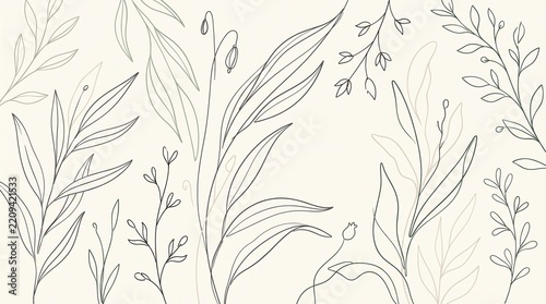 Minimal Botanical Line Pattern – cleaner version for backgrounds  