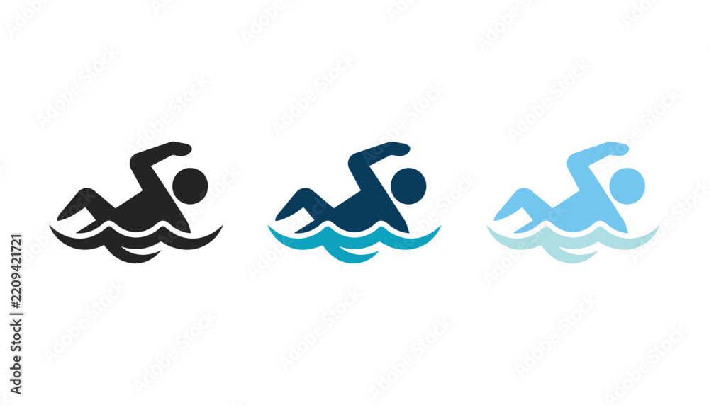 Obraz premium Swimming icons set, sport symbols, vector illustration